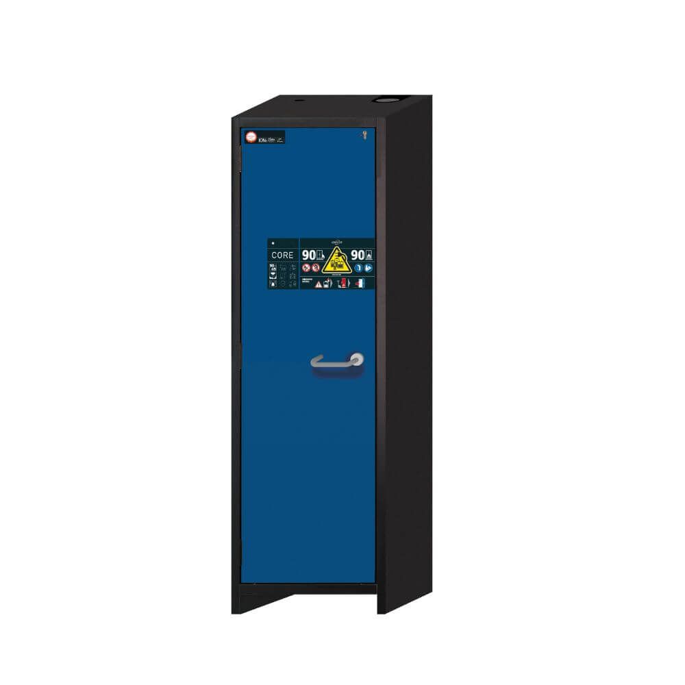 SAFETY STORAGE CABINET FOR LITHIUM-ION BATTERIES ION-CORE-90 MODEL IO90.195.060.CC.WDC WITH 4 X INSULATED SHELF AND 2 X SOCKET STRIP (EU-VERSION)