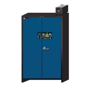 SAFETY STORAGE CABINET FOR LITHIUM-ION BATTERIES ION-PRO-90 MODEL IO90.195.120.PC.WDC WITH 4 INSULATED SHELF INCLUDING SOCKET STRIP (EU-VERSION)